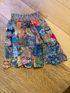 Multicolor Patchwork Boho Skirt - Elastic Waist - one size fits most